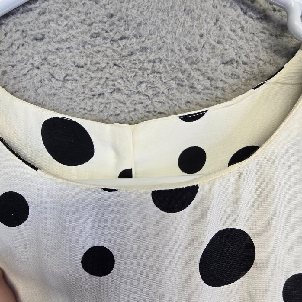 Vintage Dawn Joy Dress Womens 13 Fits M White Polka Dot 80s Retro Office Modest - Picture 9 of 16